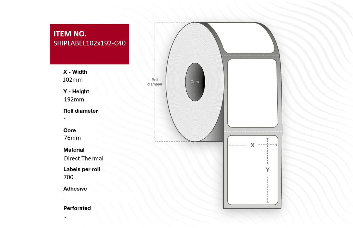 Ship-Label 102 X 192mm, Core 76mm. Direct Thermal, 700