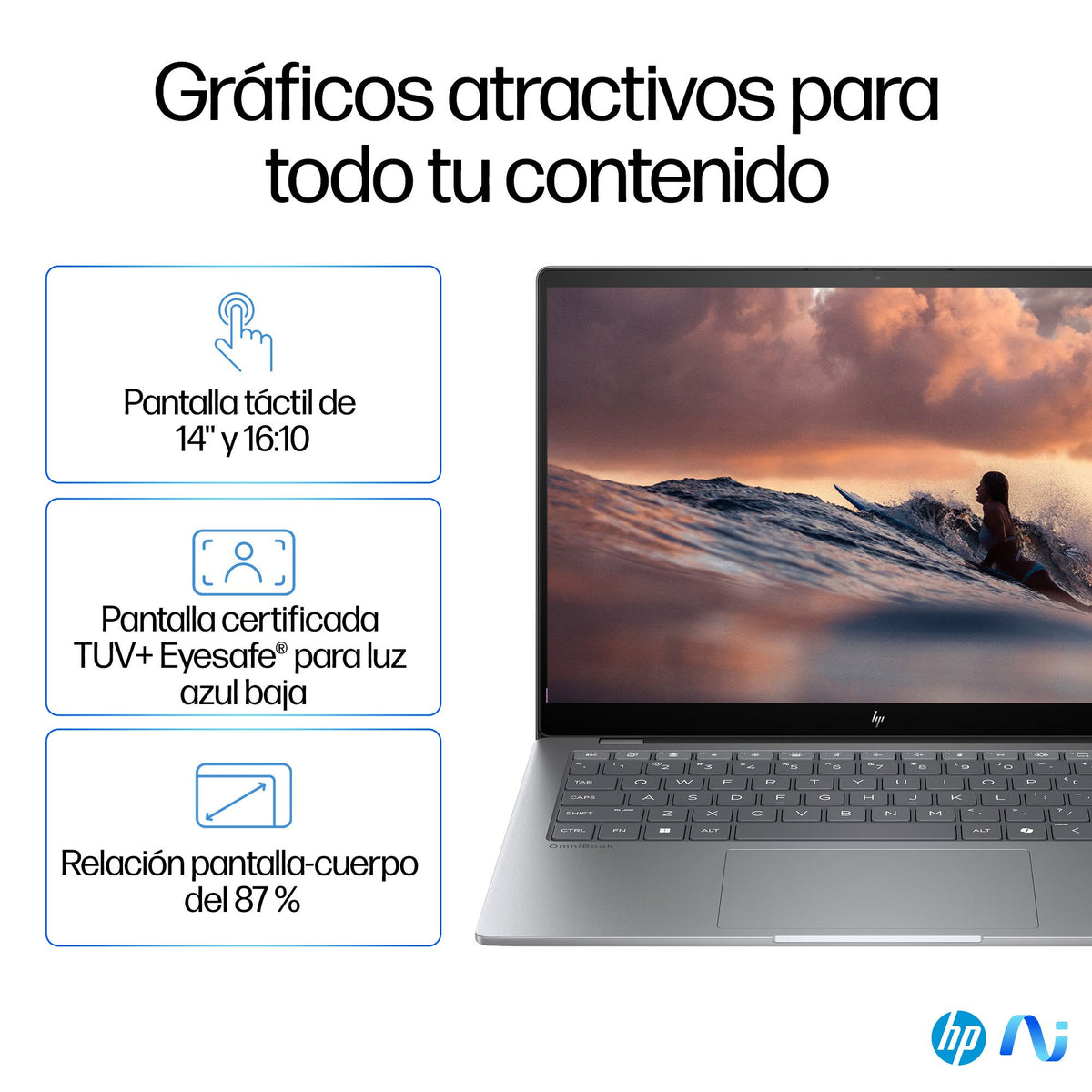 EAN 198701252245 - HP OmniBook X 14-fe0009ns Copilot+ PC Qualcomm Snapdragon X1E-78-100 Portátil 35,6 cm (14") Pantalla tácti imagen 17