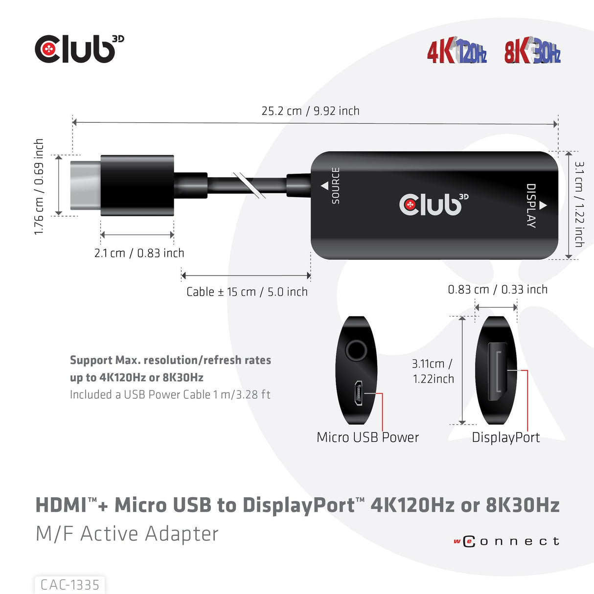 EAN 8719214472498 - CLUB3D CAC-1335 adaptador de cable de vídeo 1 m HDMI + USB DisplayPort imagen 16
