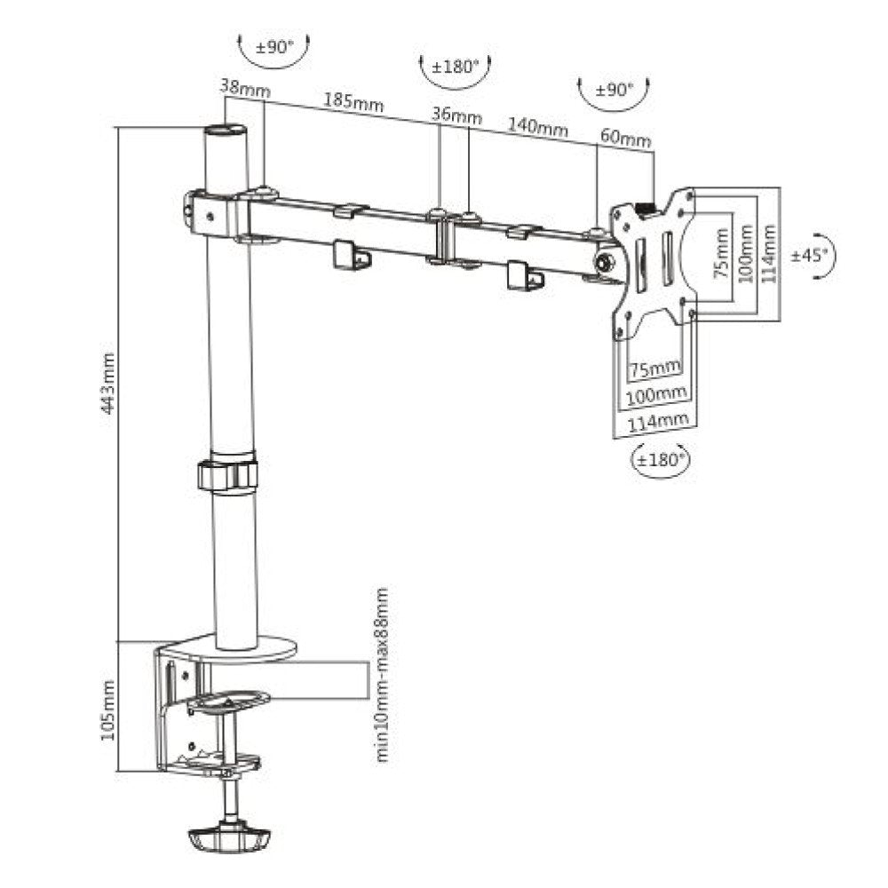 Soporte De Escritorio Giratorio Techly Ica-Lcd 503bk Para Monitor Lcd De 13-32", 8kg