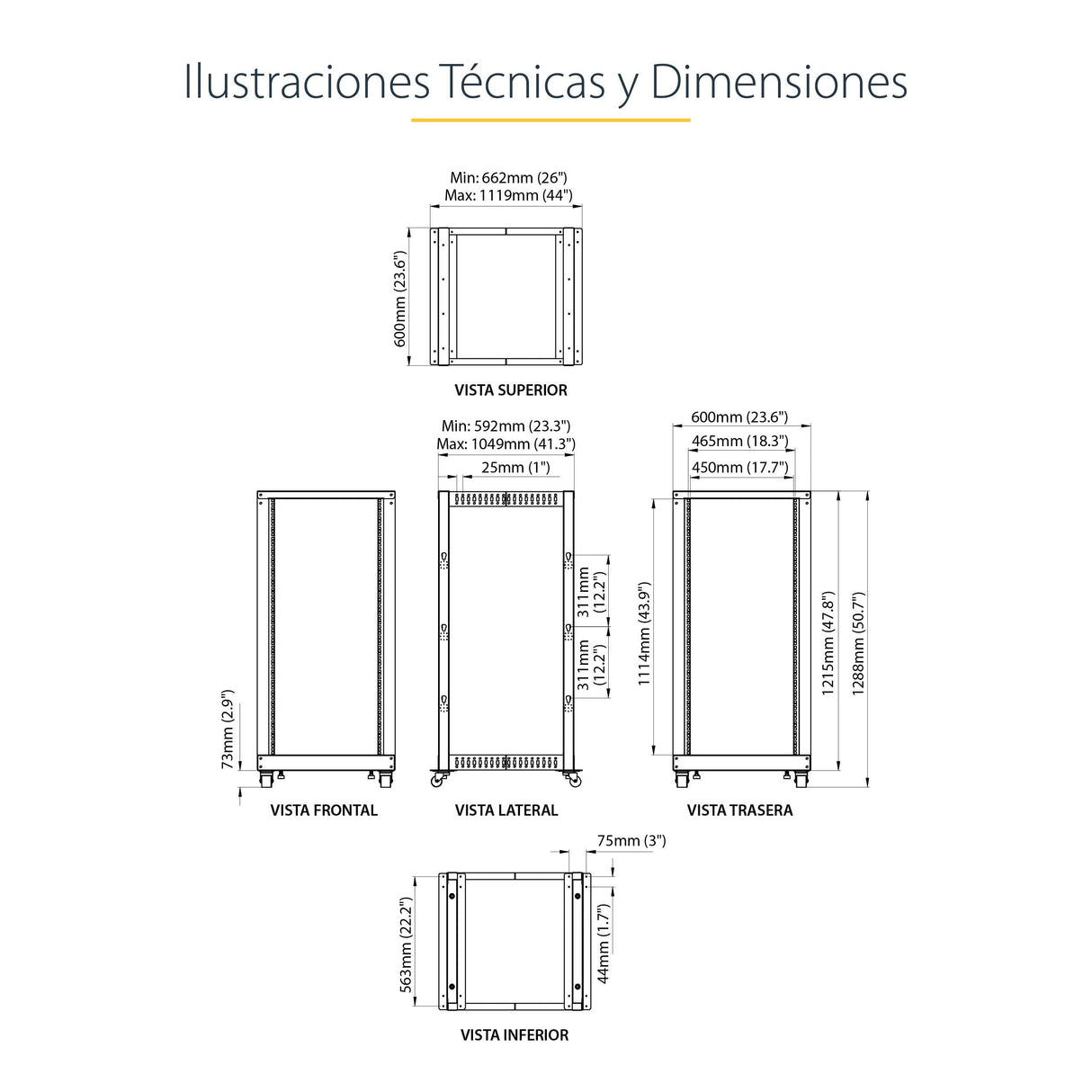 EAN 0065030858519 - StarTech.com 4POSTRACK25U armario rack Rack o bastidor independiente Negro imagen 14