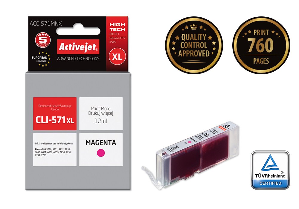 Tinta Activejet Acc-571mnx (Reemplazo Canon Cli-571m Xl - Supreme - 12 Ml - Magenta