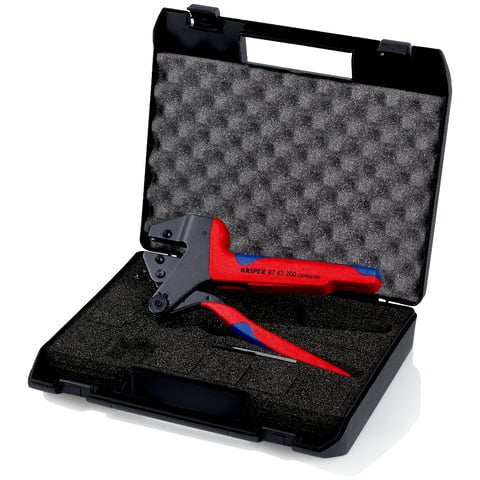 Alicates Con Sistema De Entallado Knipex 97 43 200, Alicates Para Entallar Rojo/Azul, Sin Insertos De Entallar, En Estuche 97 43 200