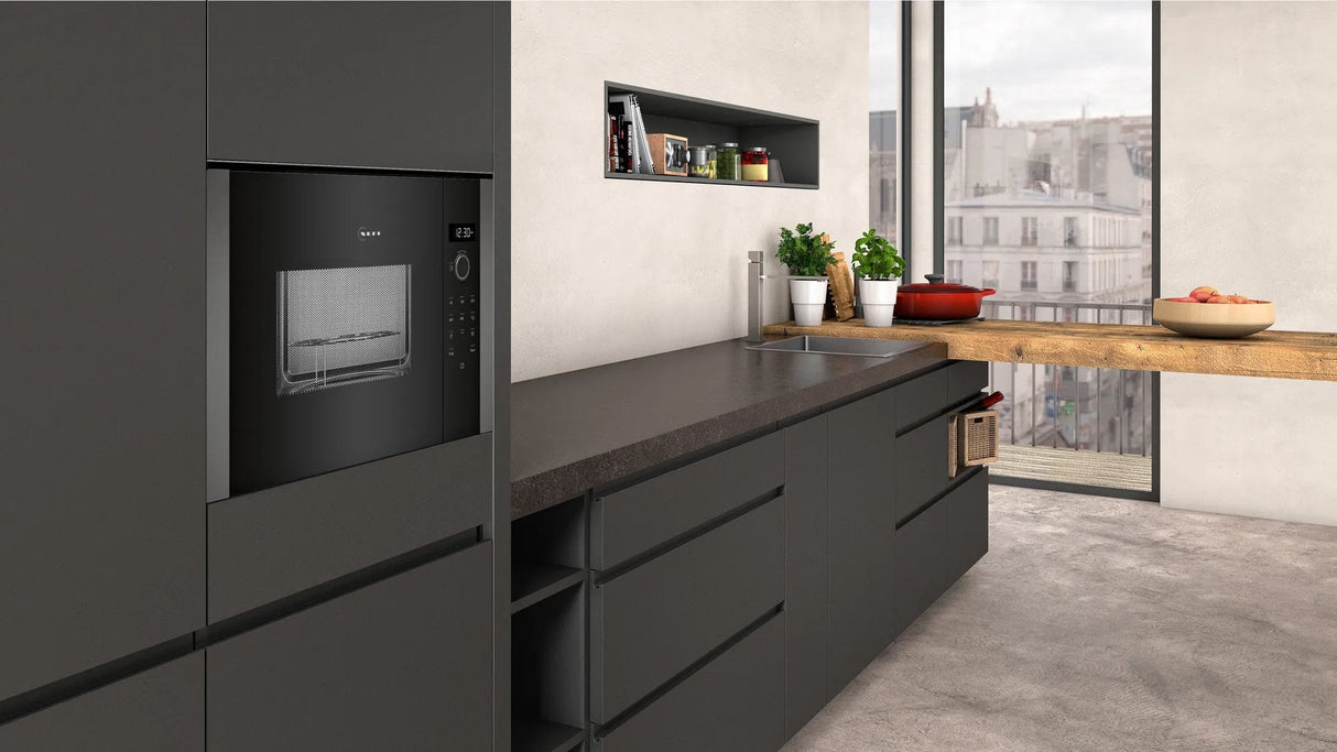 Microondas Neff Hlagd53g0 N50 Con Grill, Bisagras De Puerta A La Izquierda Hlagd53g0 Negro/Gris