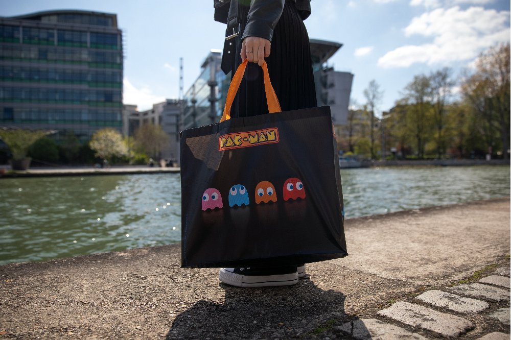 Shopping Bag Konix Pacman Black Reutilizable