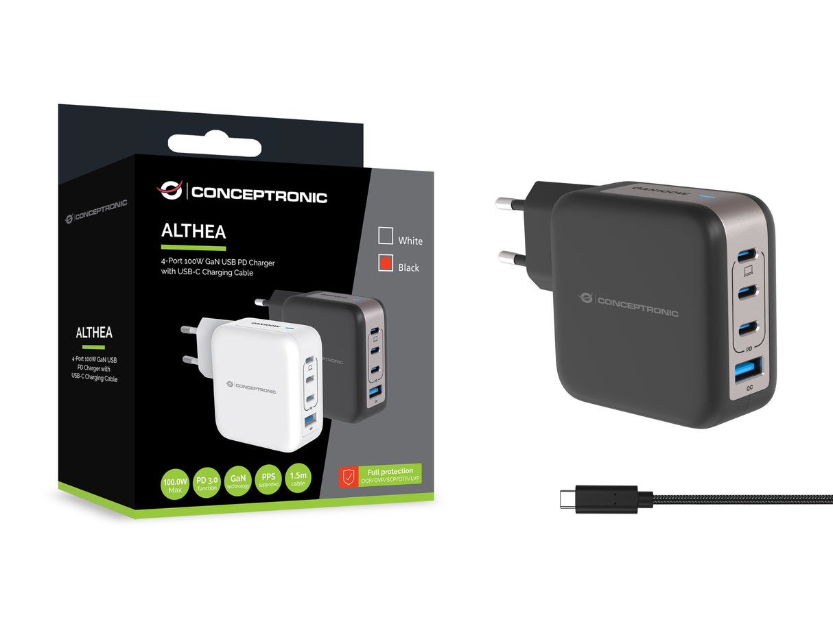 EAN 4015867236536 - Conceptronic ALTHEA18B cargador de dispositivo móvil Universal Negro Corriente alterna Carga rápida Inter imagen 3