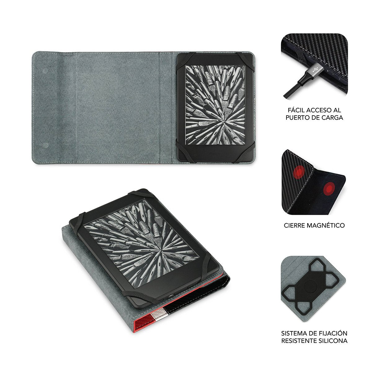 EAN 8436586741013 - SUBBLIM SUB-CUE-1EC002 funda para libro electrónico 15,2 cm (6") Folio Negro, Rojo, Blanco imagen 2