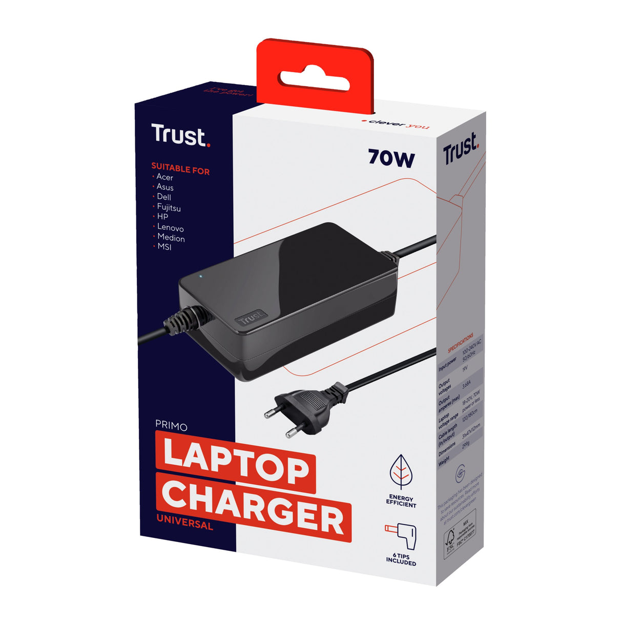 EAN 8713439221411 - Trust Primo adaptador e inversor de corriente Interior 70 W Negro imagen 3