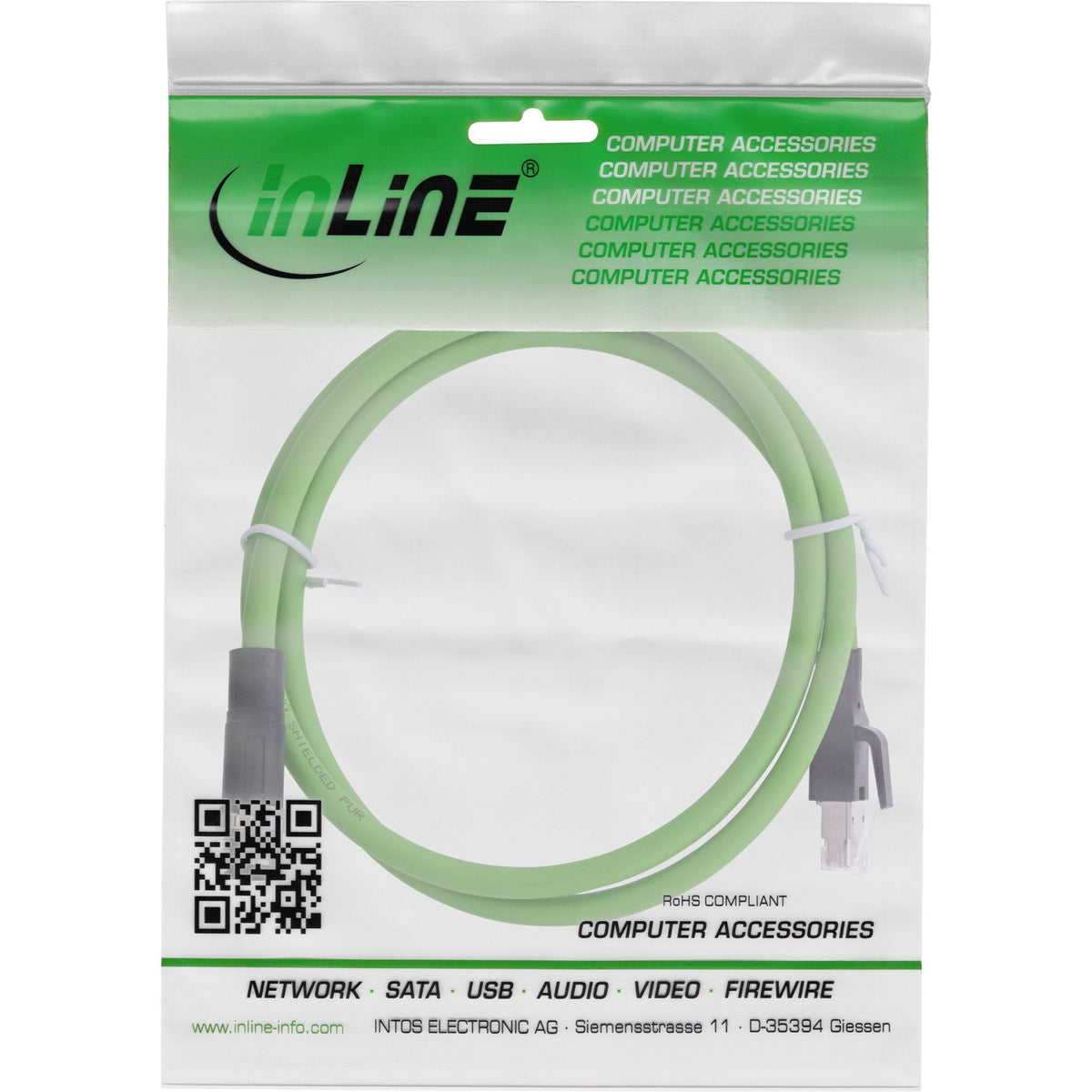 Inline® Industrial Network Cable, M12 4-Pin D-Coded Macho Plug A Rj45, Pur 2m
