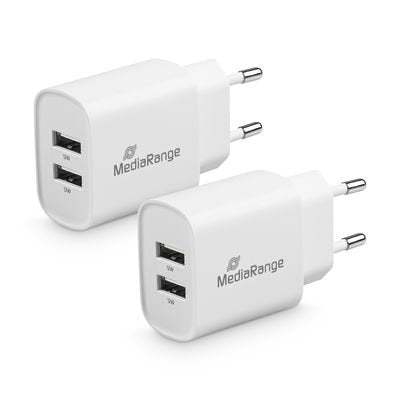 Cargador De Enchufe Mediarange De 12 W Con Dos Usb-A, Blanco