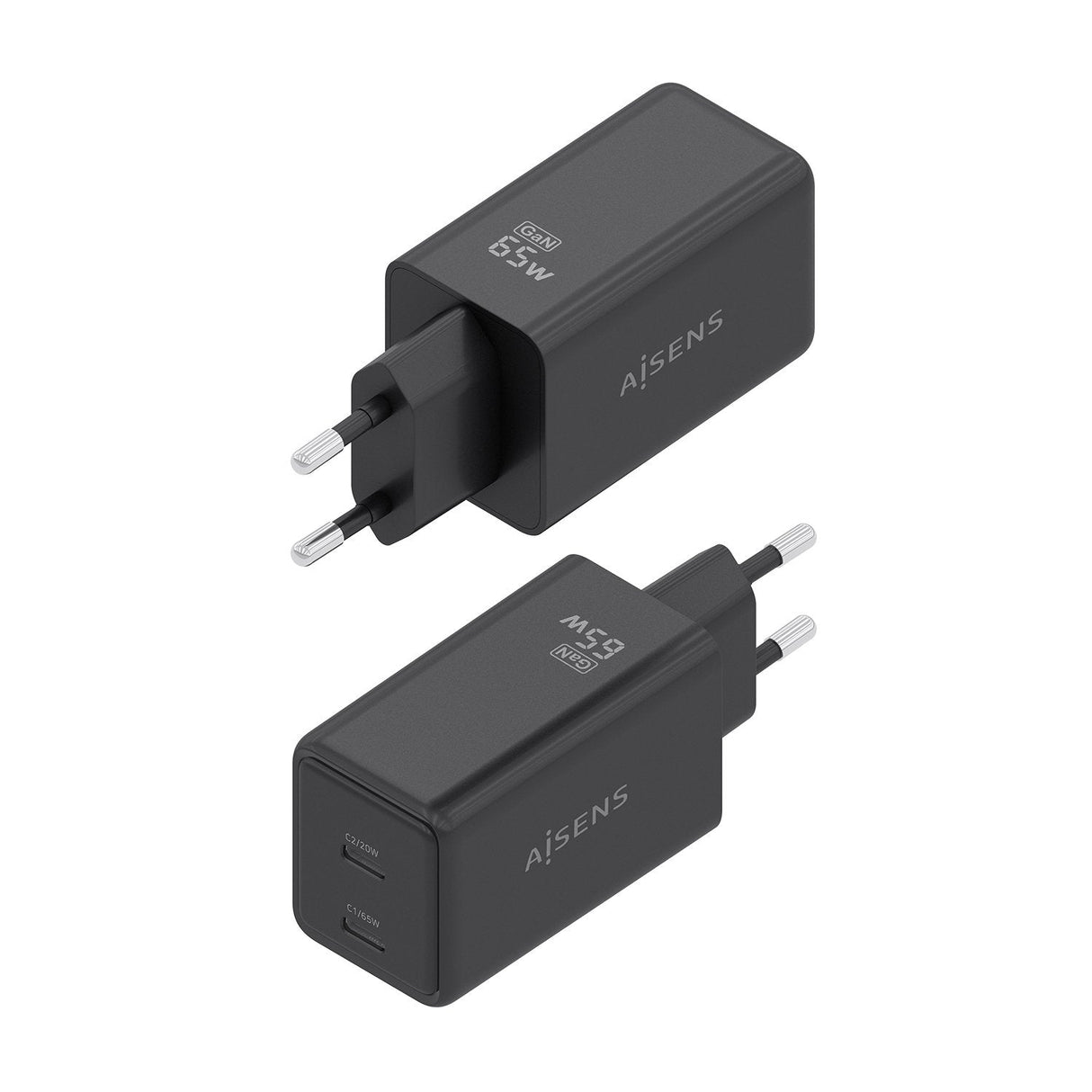 Aisens Cargador Gan 65w, 2xusb-C Pd3.0 Qc4.0, Negro