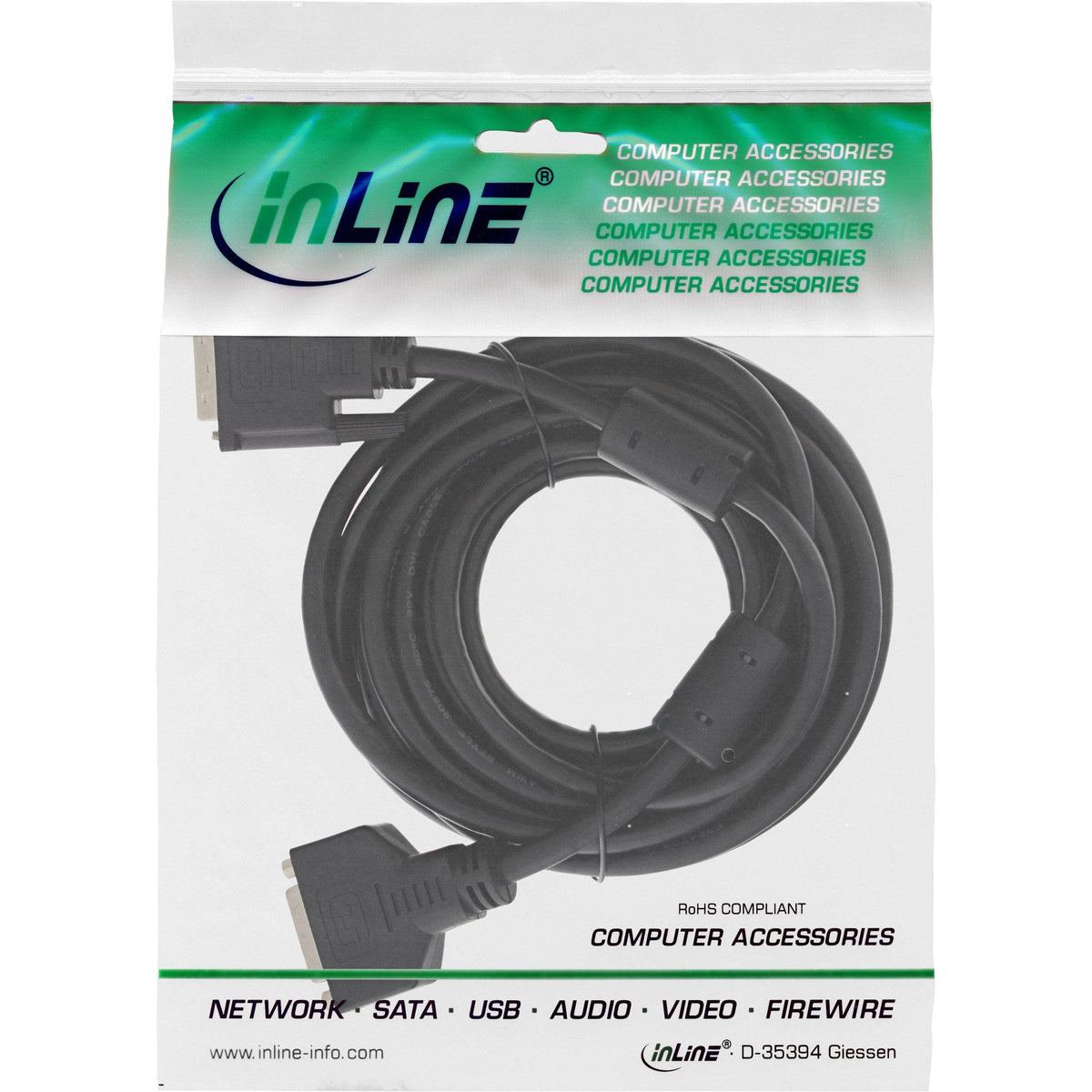 Cable Inline Dvi-D 24+1 Macho A Hembra Dual Link 2 Ferritas Negro 5m
