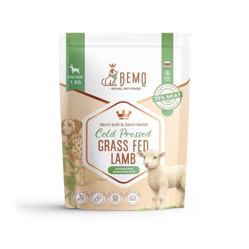 Bemo Cold Pressed Grass Fed Lamb - Comida Para Mascotas Tloczona Na Zimno Para Perros Z Jagniecina 1kg