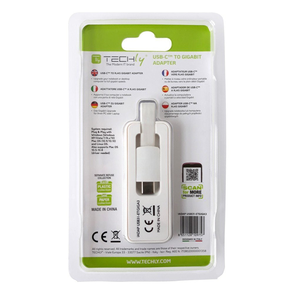 Adaptador Techly Usb 3.1 Tipo C Rj45 10/100/1000, Blanco