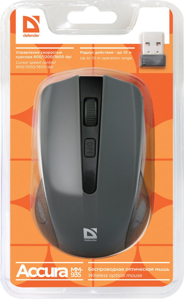 Defender Ratón Inalámbrico Accura Mm-935 Rf Gris Óptico 1600dpi 4p 52936