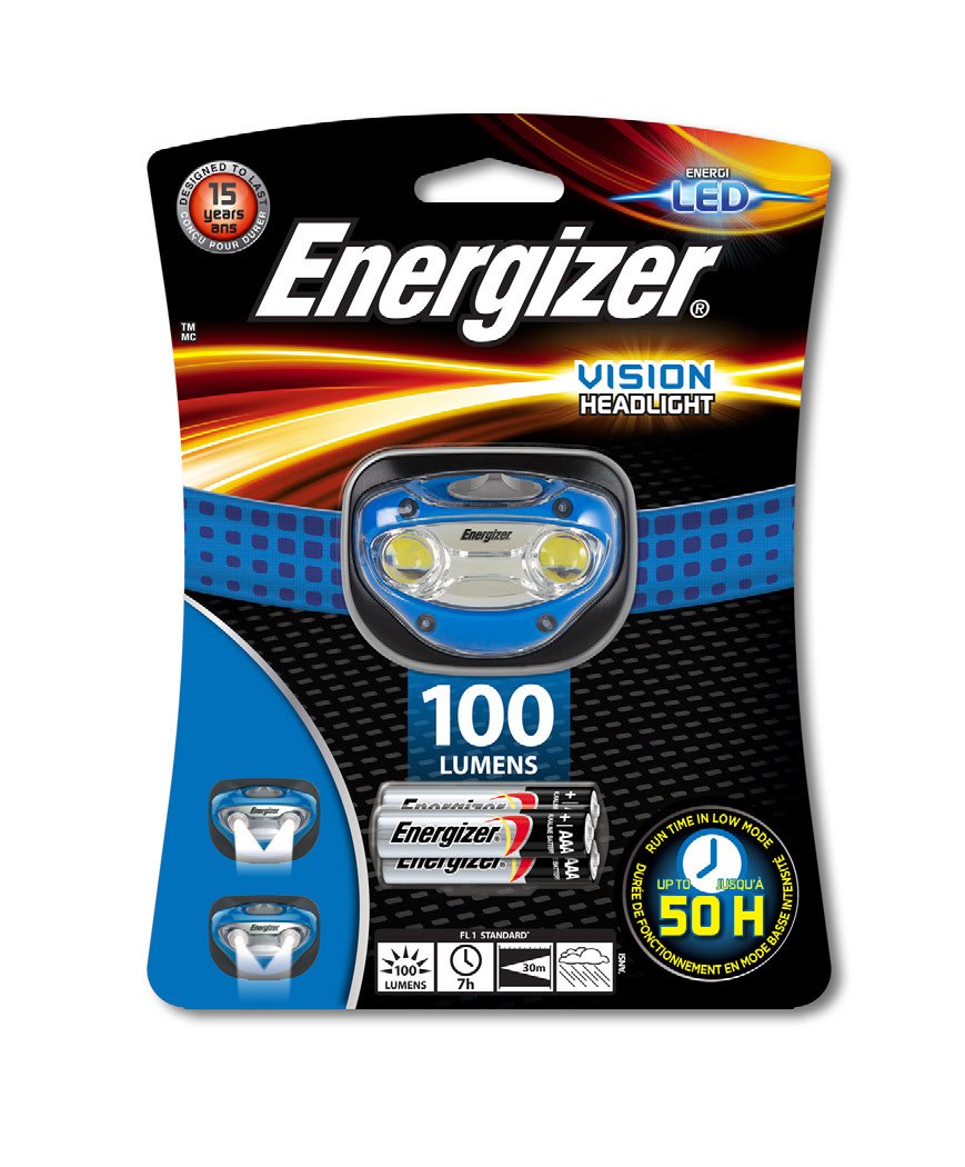 Energizer Headlight Vision 100 Lumens + 3 Batterie Aaa