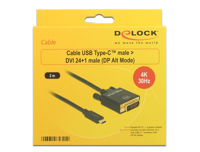 Delock Cable Usb Tipo-C -> Dvi 24+1 M/M 4k 30 Hz 2m Negro