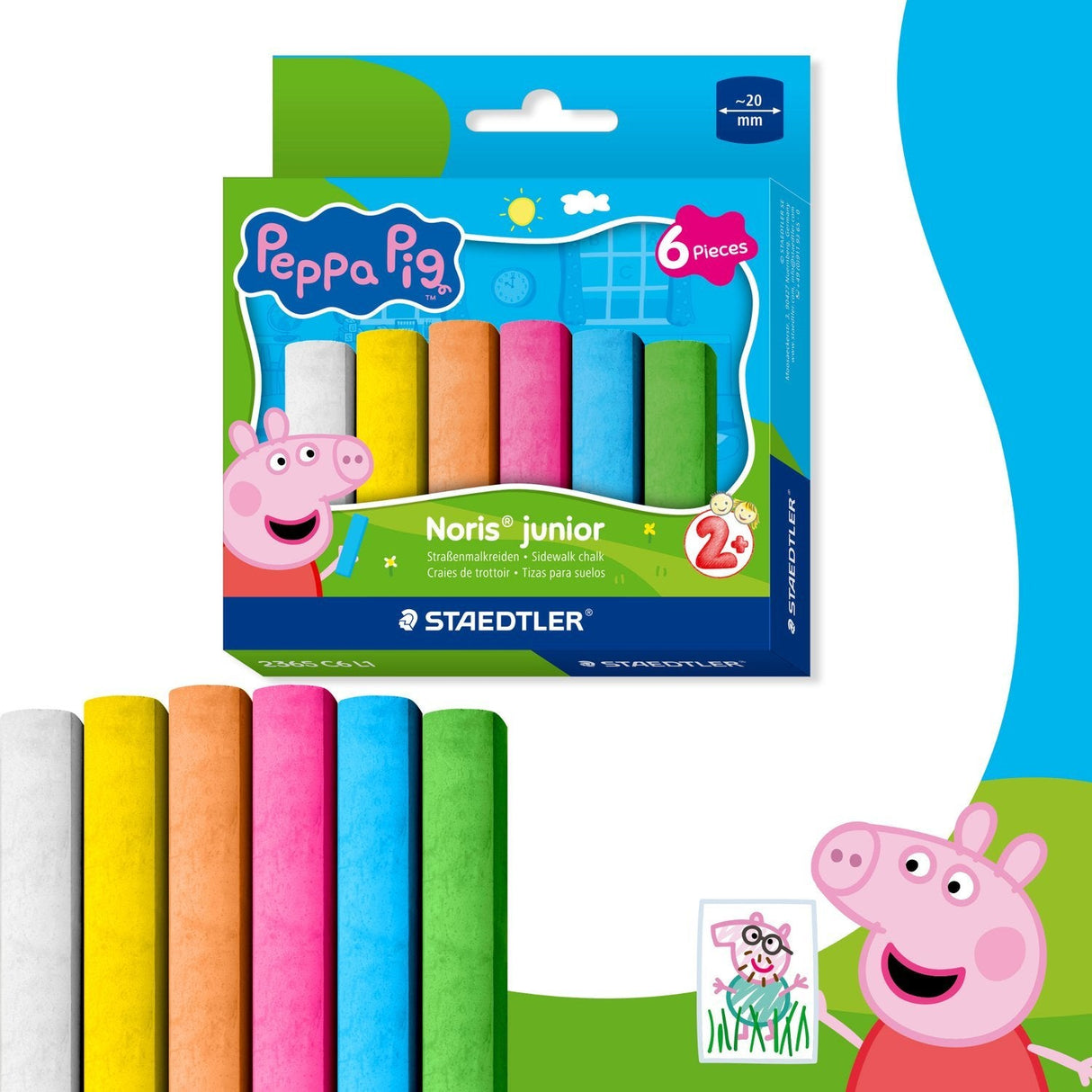 Staedtler Noris Junior Tizas Para Suelo Peppa Pig Set De 6 Para Aceras Y Asfalto Para Niños Para Grandes Superficies Perfectas Para Manos Pequeñas