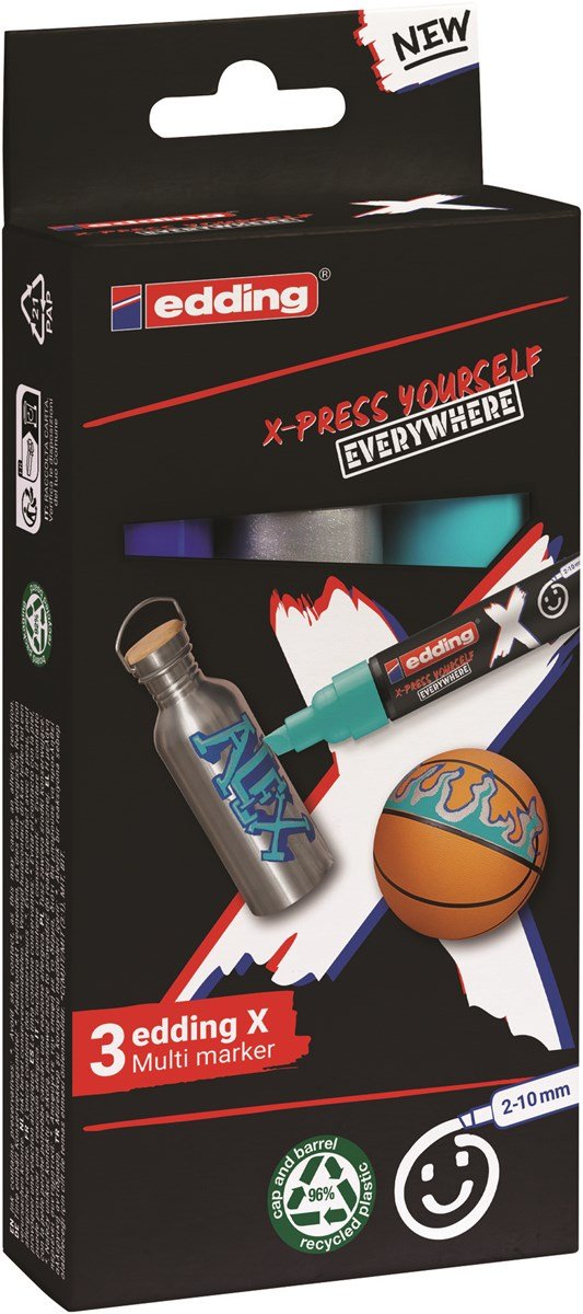 Edding X 6900 Oceano Pack De 3 Rotuladores Multisuperficie Permanentes De Tinta Opaca - Punta Biselada Con Trazo 2-10mm