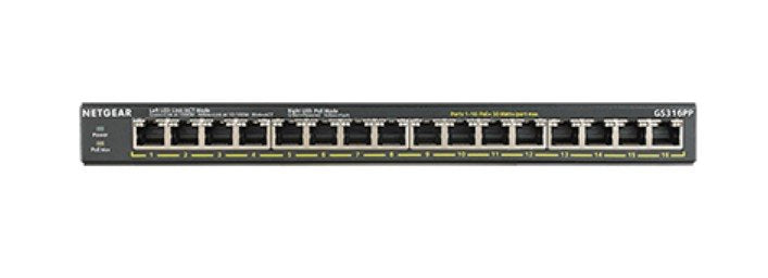 Netgear Gs316pp Switch No Administrado Gigabit Ethernet (10/100/1000) Negro Energía Sobre Ethernet (Poe)