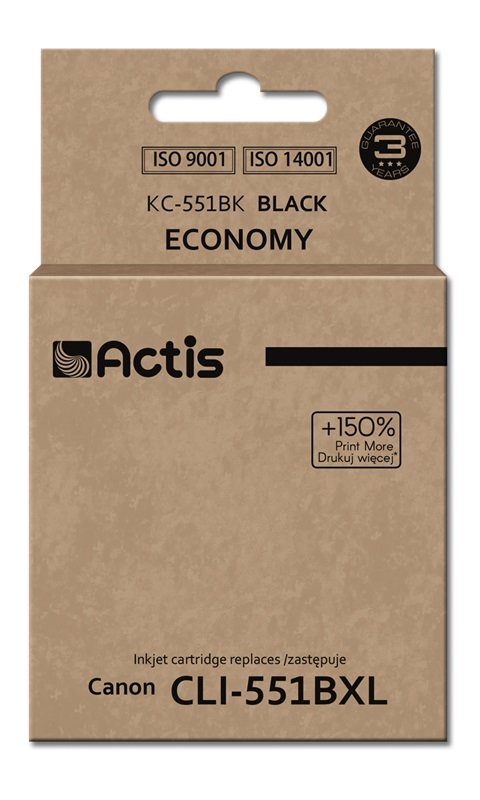 Tinta Actis Kc-551bk (Reemplazo De Canon Cli-551bk - Estándar - 12 Ml - Negra)