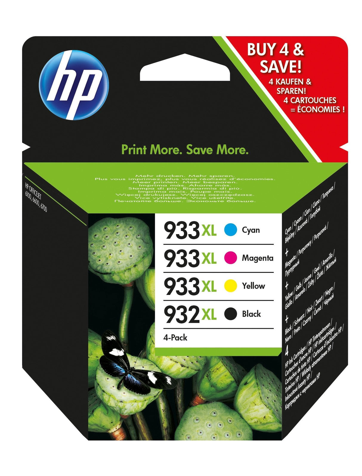 Hp Multipack Negro / Cian / Magenta / Amarillo C2p42ae Mcvp 01 932 Xl + 933 Xl