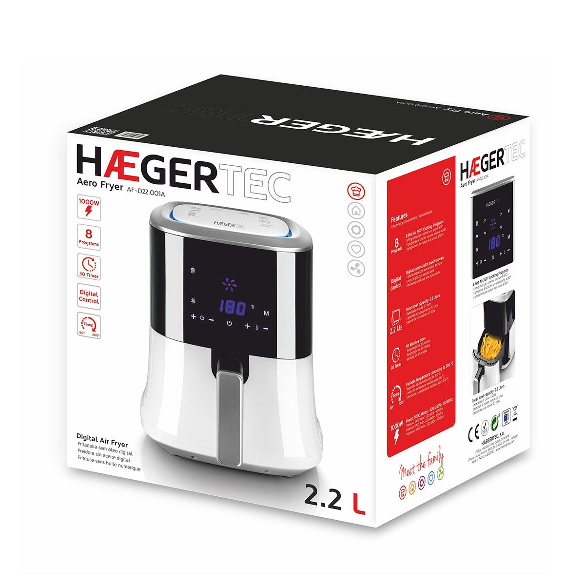 EAN 5608475017513 - Haeger AF-D22.001A freidora Sencillo 2,2 L 1000 W Freidora de aire caliente Blanco imagen 6