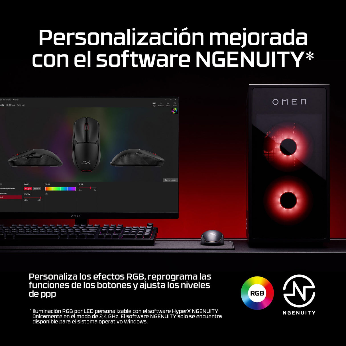 EAN 0198122802449 - HyperX Pulsefire Fuse Wireless Gaming Mouse ratón Juego Ambidextro RF Wireless + Bluetooth Óptico 12000 D imagen 5