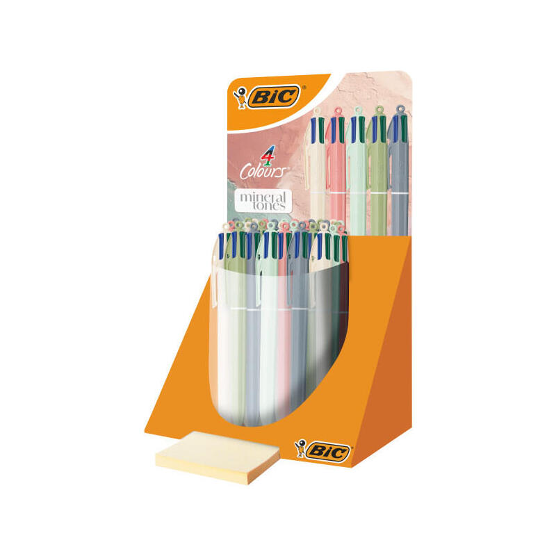 Bic 4 Colours Mineral Tones Expositor Con 30 Boligrafos De Bola Retractil - 5 Colores Diferentes - Punta Media De 1.0mm