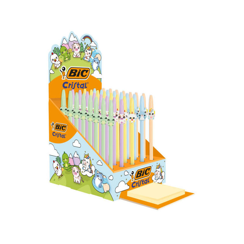Bic Cristal Pastel Figurines Expositor Con 40 Boligrafos De Bola - Cuerpo Opaco En Colores Pastel Con Figuras De