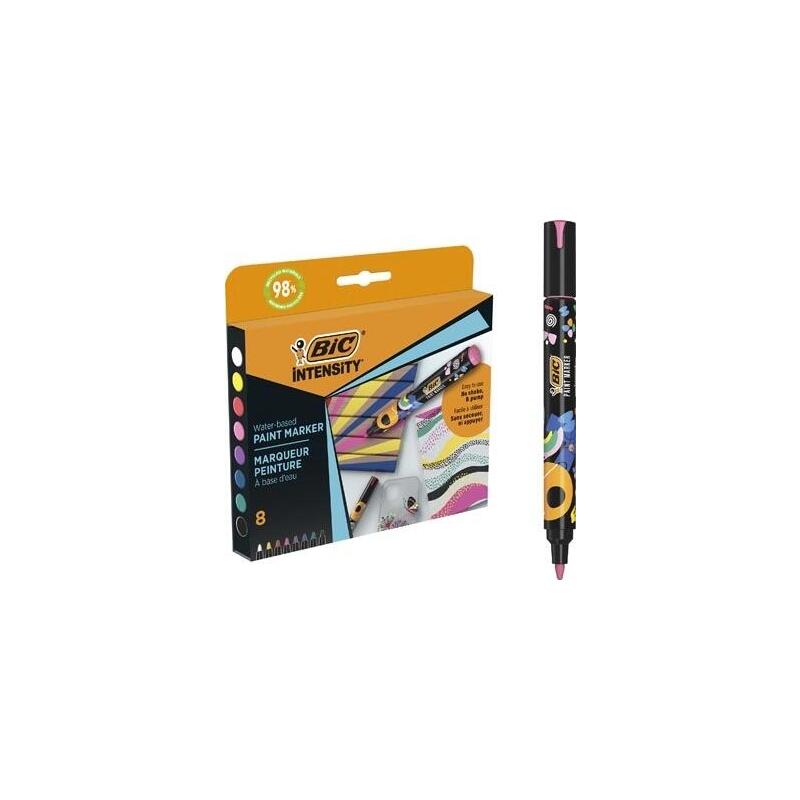 Bic Intensity Pack De 8 Marcadores De Pintura - Punta Media - Tinta Con Base De Agua - 98% De Materiales Reciclados -