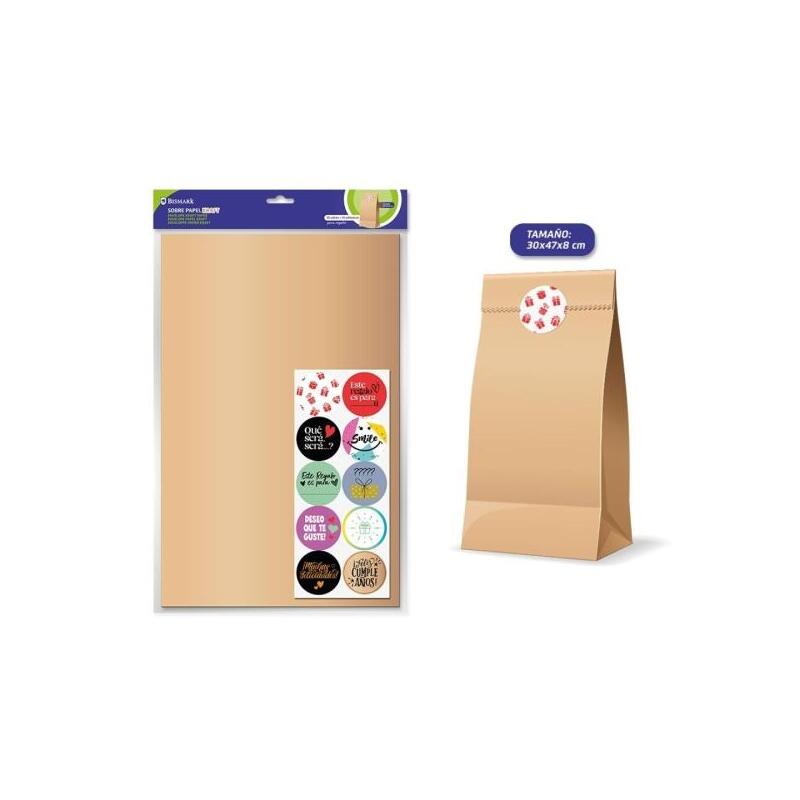 Bismark Pack De 10 Sobres Papel Kraft 50grs Con 10 Pegatinas Para Cierre - Medidas 30x47x8cm - Ideal Para Regalos -