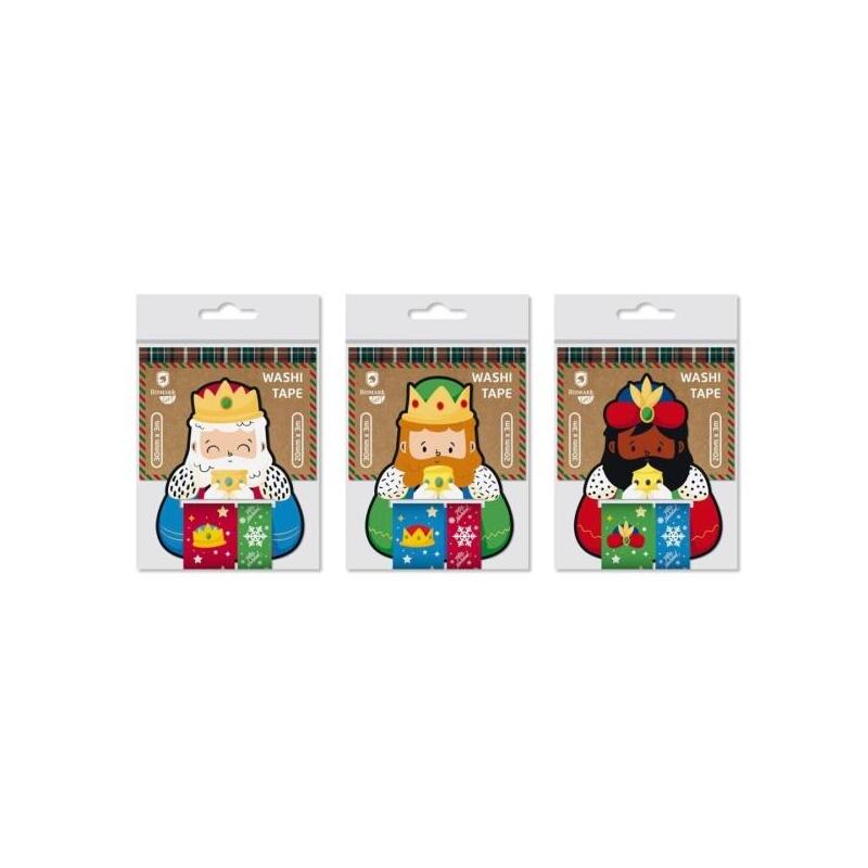 Bismark Pack De 2 Rollos De Cinta Washi-Tape Navideña Para Regalos - Tematica Reyes Magos - Medidas 20mmx3m Y 30mmx3m -