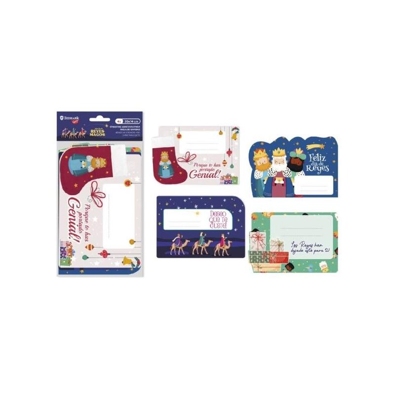 Bismark Pack De 4 Etiquetas Grandes Adhesivas Para Regalos - Tematica Reyes Magos - Diseños Surtidos - Espacio Para