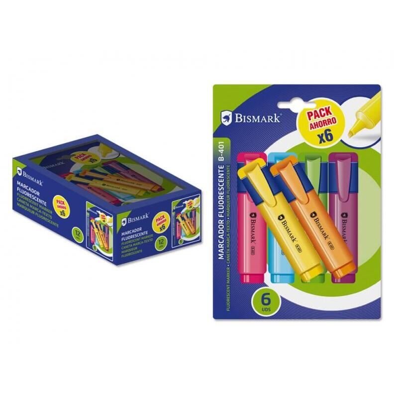 Bismark Pack De 6 Rotuladores Fluorescentes Neon - Tinta De Secado Rapido - Ideal Para Subrayar Y Resaltar - Diseño