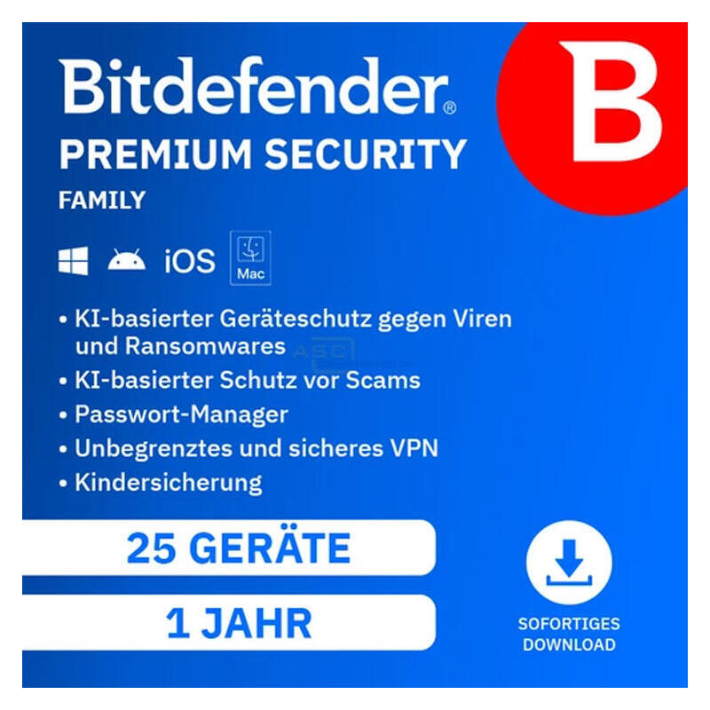 Bitdefender Premium Security Family - 5 Benutzer - 25 Geräte - 12 Monate - De - Esd