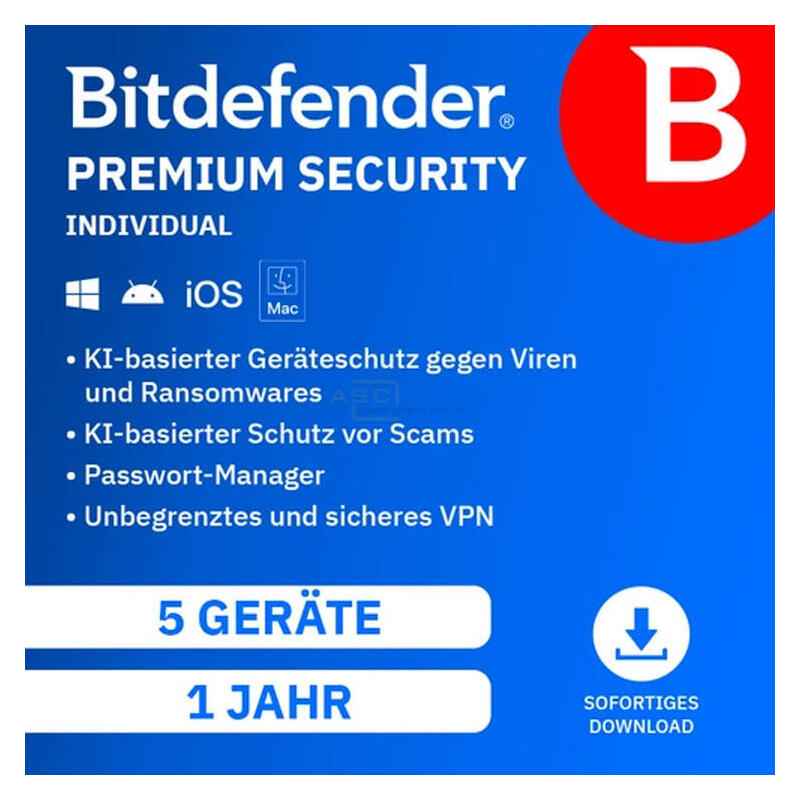 Bitdefender Premium Security Individual (5 Dispositivos - 1 Año) Dach Esd - Licencia Electrónica