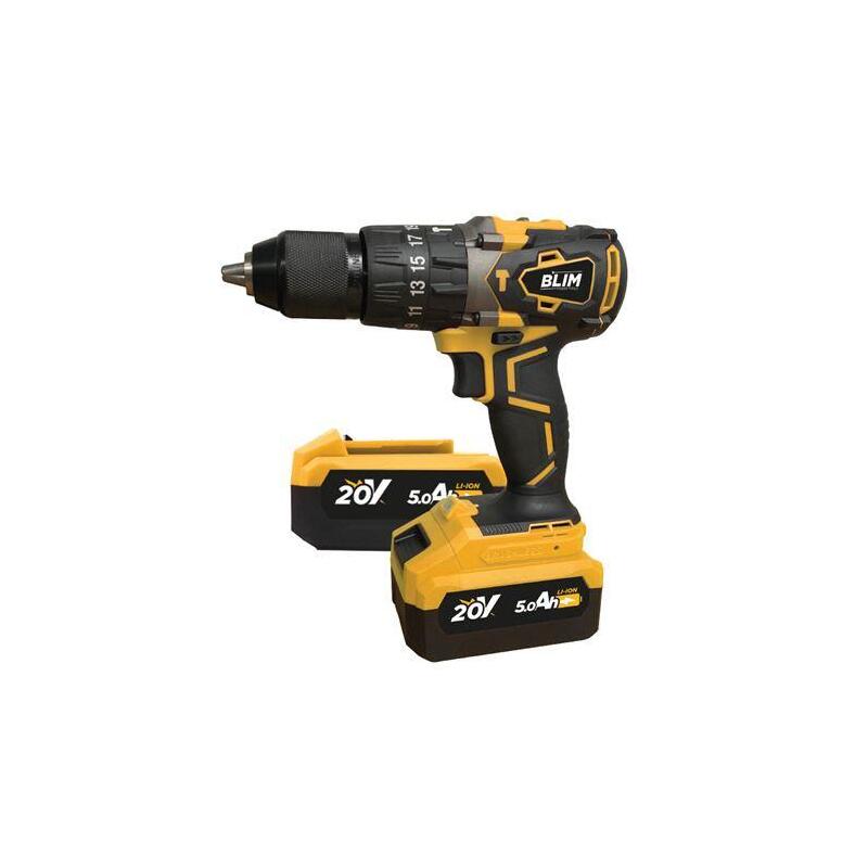 Blim Taladro Percutor A Bateria 20v 5ah - Motor Sin Escobillas - 68nm Par Maximo - 2 Velocidades 0-500/0-2000rpm - Incluye 2 Baterias Y Maletin De Transporte