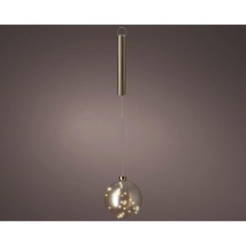 Bola Colgante De Cristal Micro Led, Dorada, Ø14cm.