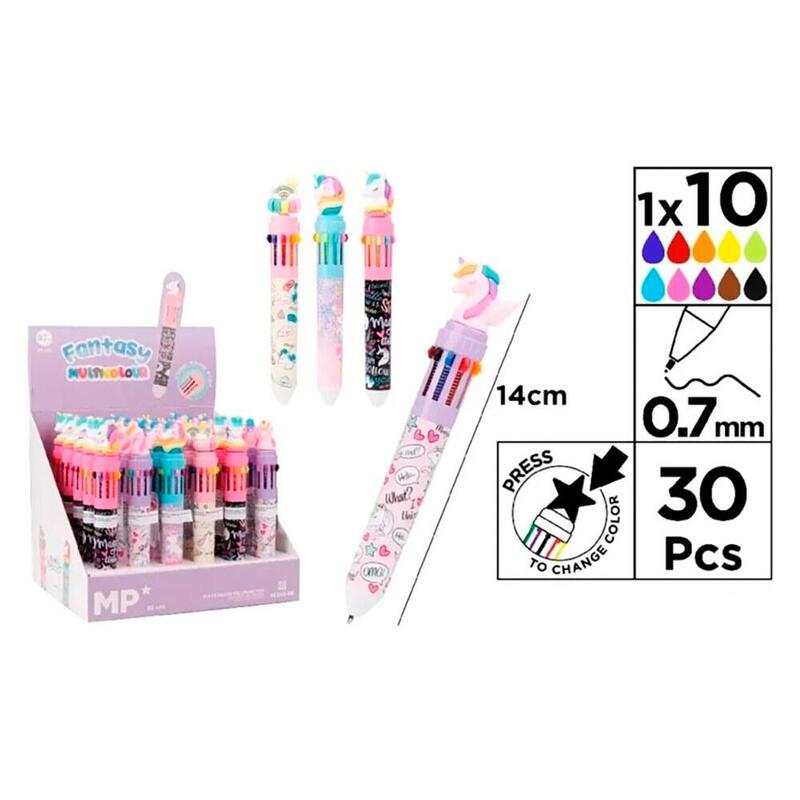 Bolígrafos 10 Colores Modelo Fantasy Multicolor, Modelos Variados, 30 Uds