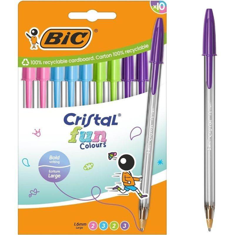Bolígrafos De Tinta De Aceite Bic Cristal Fun 524176 10 Unidades Colores Surtidos