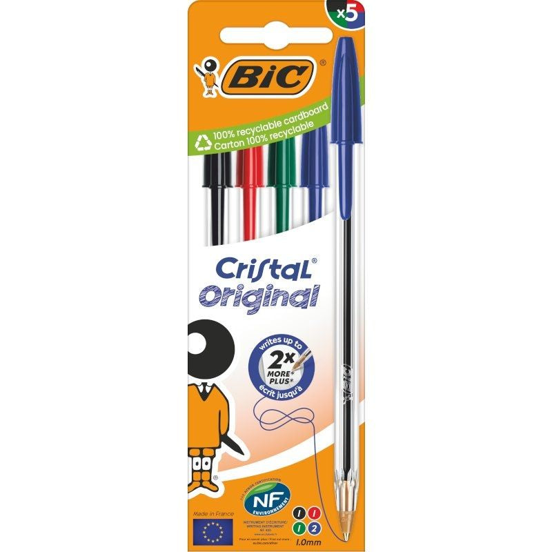 Bolígrafos De Tinta De Aceite Bic Cristal Original 516346 5 Unidades Colores Surtidos