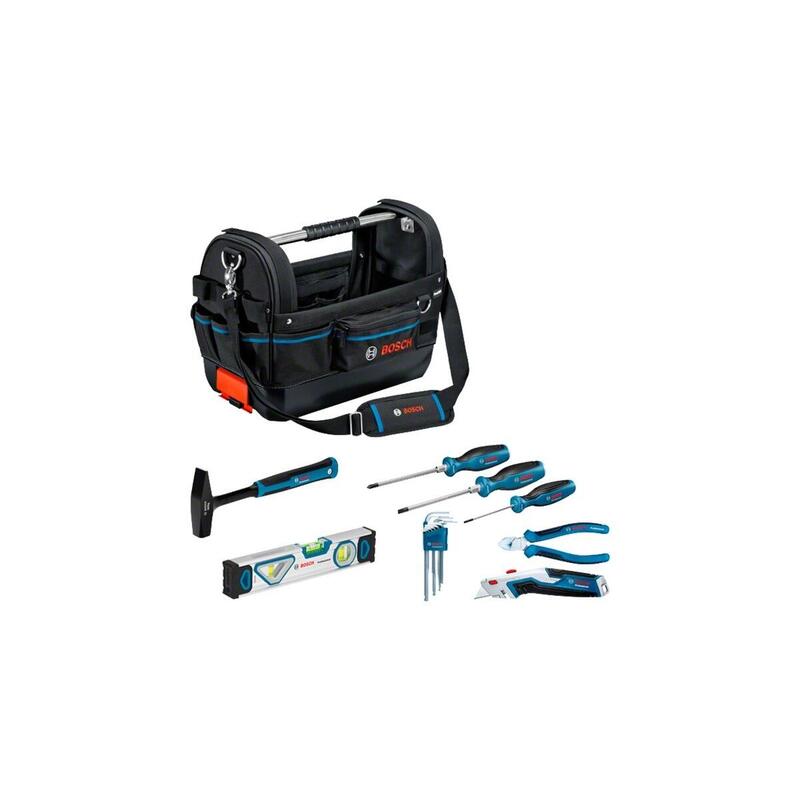 Bolsa De Herramientas Bosch Professional Gwt 20 Y Juego De Herramientas Manuales Professional Negro, Sistema Proclick, Incluye Juego De Herramientas De 16 Piezas 1600a02h5b