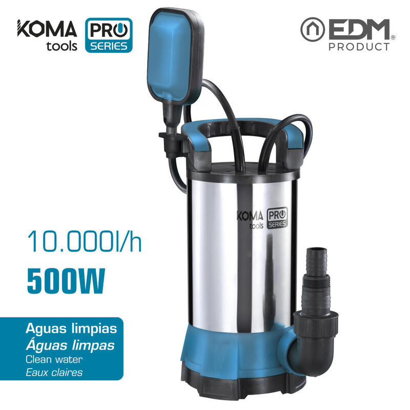 Bomba Para Extraccion De Agua Limpia 500w Inoxidable 17x30cm Limpia Koma Tools