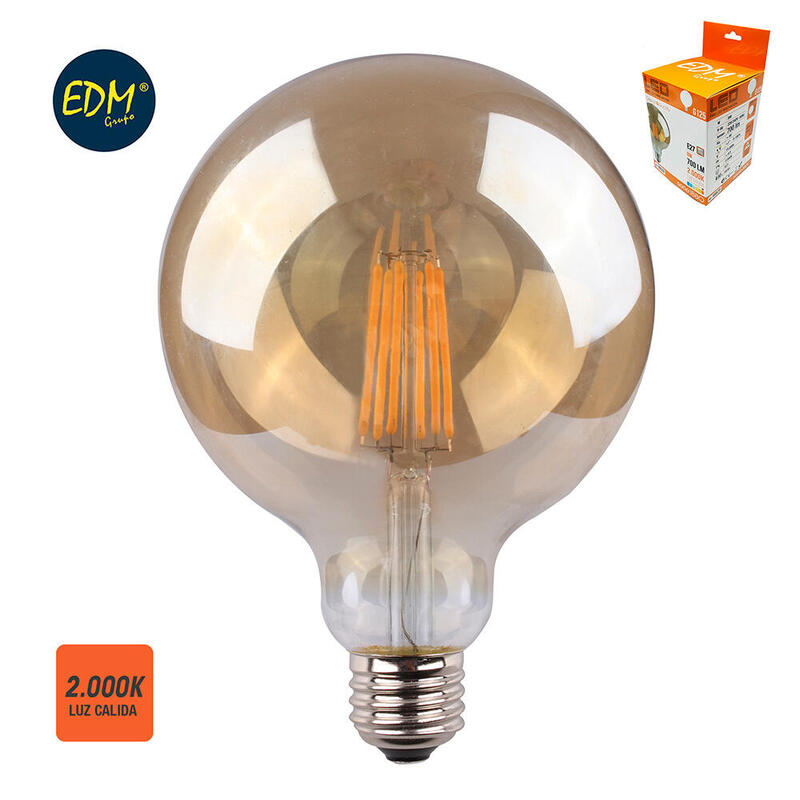 Bombilla De Globo Con Filamento De Led. Cristal Vintage E27 8w 720lm 2000k Luz Calida Ø12,5x17cm Edm