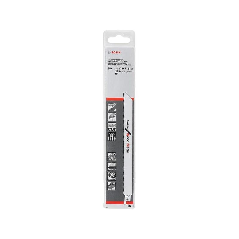Bosch Hoja De Sierra De Sable S 1122 Vf Flexible Para Madera Y Metal, 225 Mm 2608657559