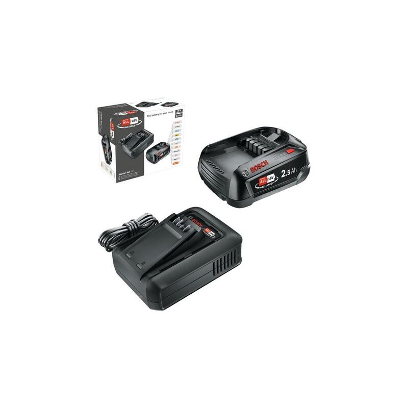 Bosch Kit De Iniciación A Batería Para Bricolaje Y Jardín De 18 V, 1 X 2,5 Ah + Cargador Rápido Al 18v-44, Negro, Batería De Iones De Litio De 2,5 Ah, Power For All Alliance 1600a031t4