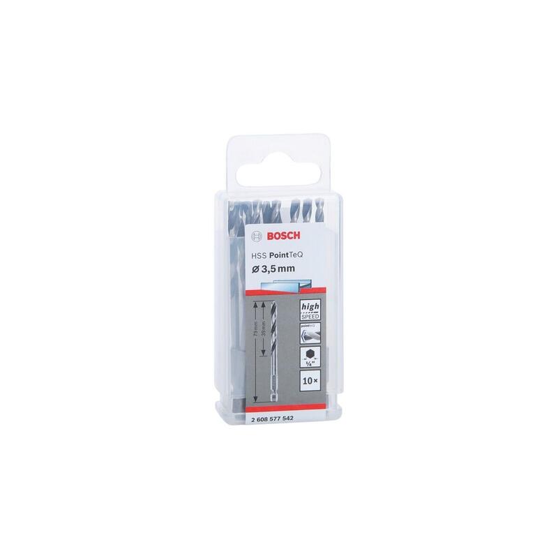 Bosch Professional Broca Helicoidal Hss Pointteq Hex, Ø 3,5 Mm, 10 Piezas, Longitud Útil 39 Mm 2608577542
