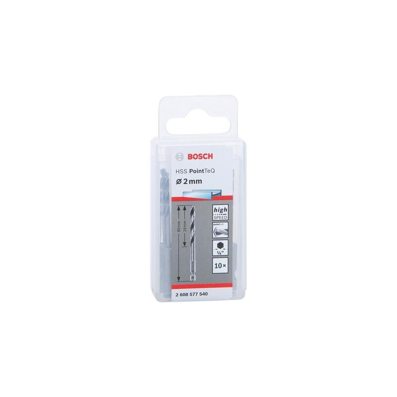 Bosch Professional Broca Helicoidal Hss Pointteq Hexagonal, Ø 2 Mm, 10 Piezas, Longitud Útil 24 Mm 2608577540