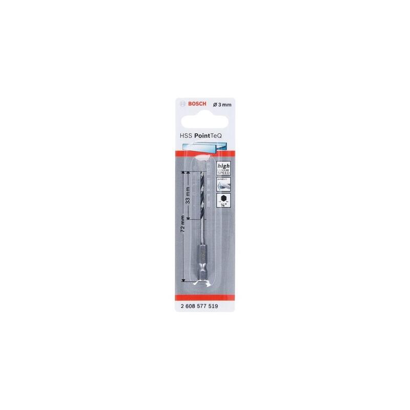Bosch Professional Broca Helicoidal Hss Pointteq Hexagonal, Ø 3 Mm, Longitud Útil 33 Mm 2608577519